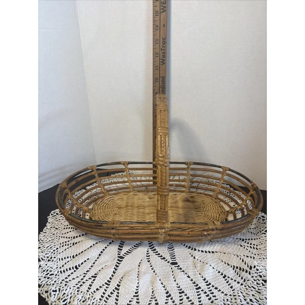 VTG Bentwood Bamboo Reed Gathering Basket Wicker Garden Trug Rattan BOHO Decor